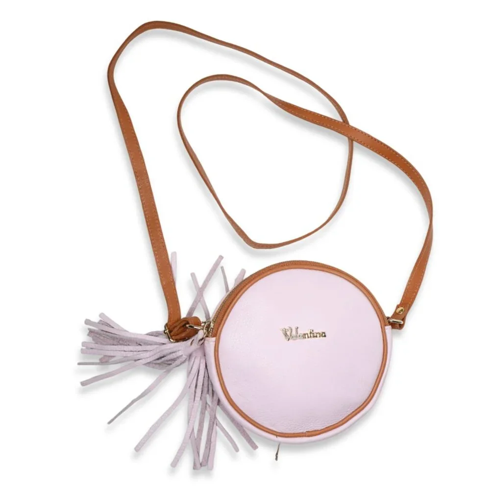 Valentina Italia Pink Small Circle Crossbody Bag Adjustable Strap Luxury Leather - Picture 2 of 12